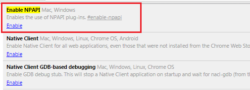 Press Enable under the heading Enable NPAPI